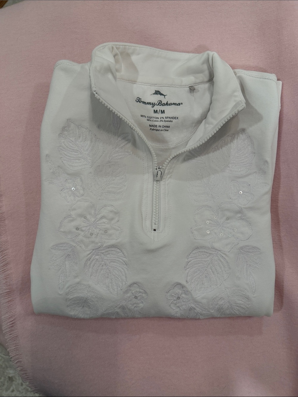 Tommy Bahama White Embroidered Quarter-Zip Pullover